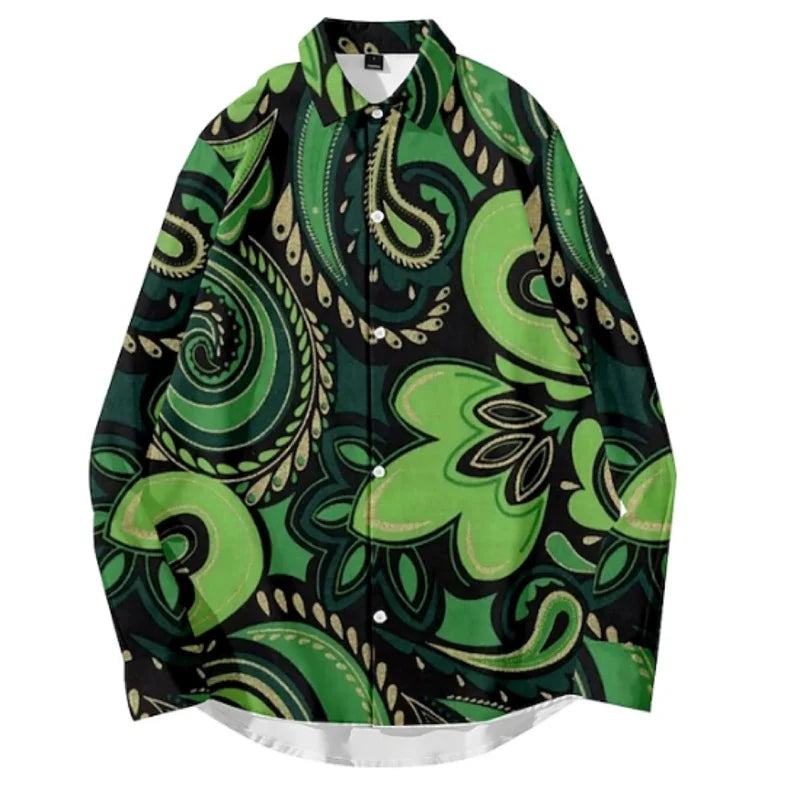 Men's shirts 3D printed shirts for daily outings, lapels for fashionable long sleeved clothing, fashion designers for leisure