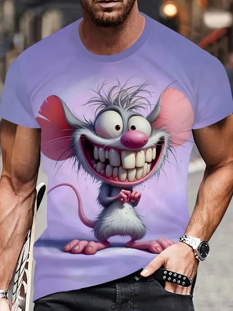 Cute Fat Cat Men's T Shirt Animal 3D Print Casual Short Sleeve Funny T Shirts Fashion Streetwear Round Neck Oversized Clothing
