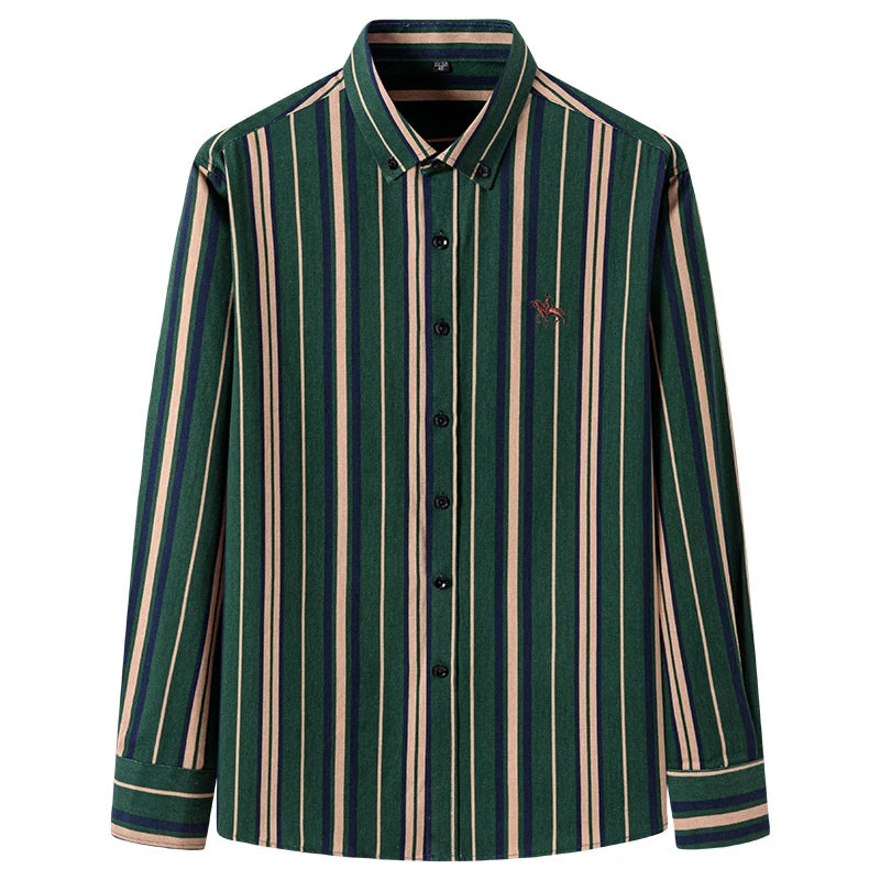 2024 new autumn men's long-sleeved plaid striped100% cotton Oxford spinning chest embroidery regular fit button work shirt S~6XL