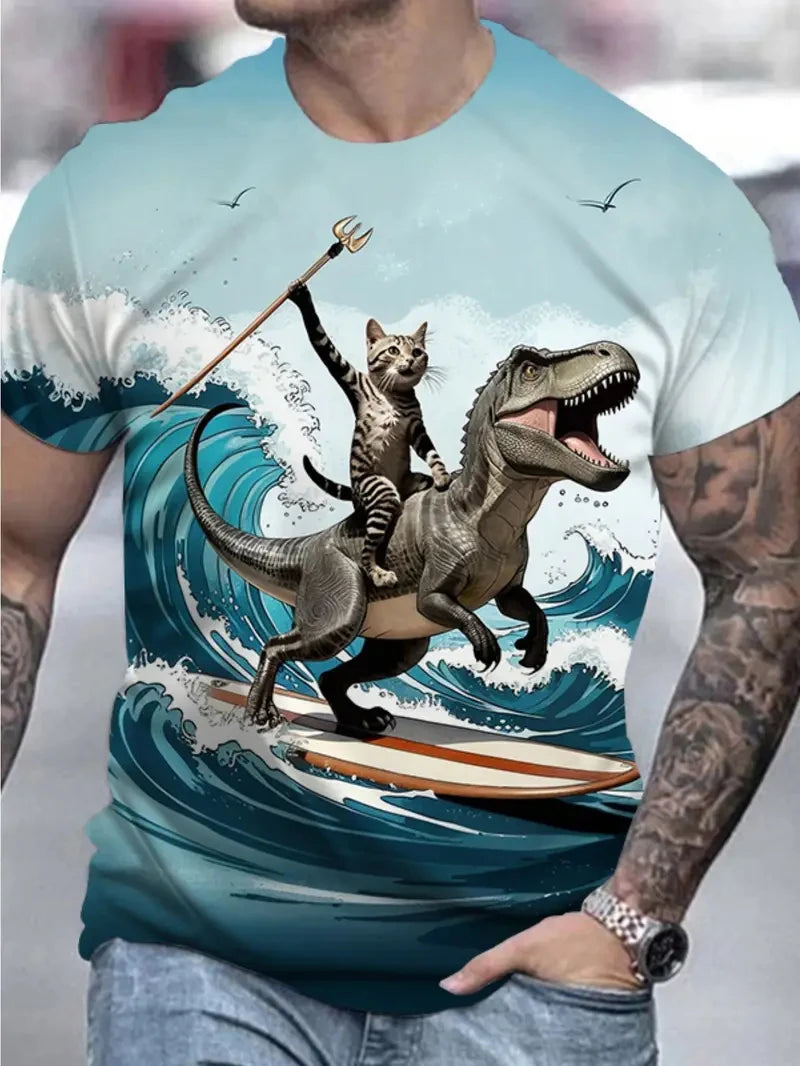 Men's Casual Tops 3D Cool Cat Print T-Shirt O Neck Short Sleeve Pullover Streetwear Sportshirt Outdoor Tee Oversized Clothing