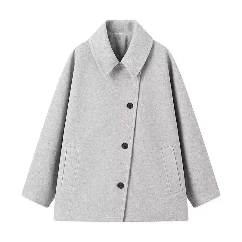Elegant Woolen Lapel Coat Loose Solid Long Sleeve Single Breasted Pocket Female Jackets 2025 Autumn Fashion Street Lady Outwear