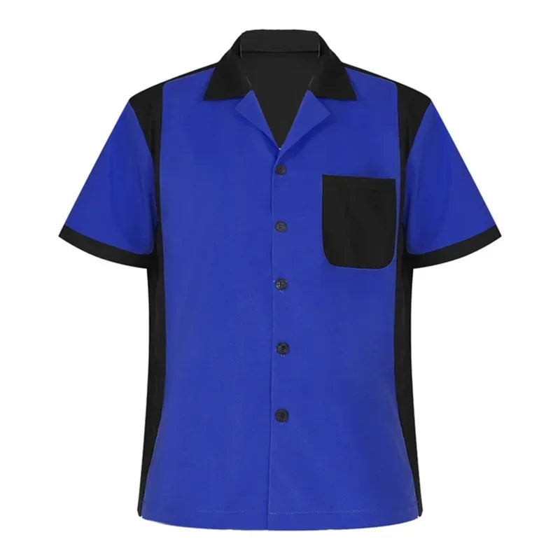 2025 Summer New Men's Bowling Shirt Vintage Short Sleeve Button Lapel Shirt Casual Multicolor Striped Shirt Fast Shipping