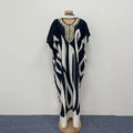 Plus Size African Women Clothing Rayon Kaftan Dress Casual Off Shoulder Robe with Rhinestone Fringe Long Sleeve Outfit
