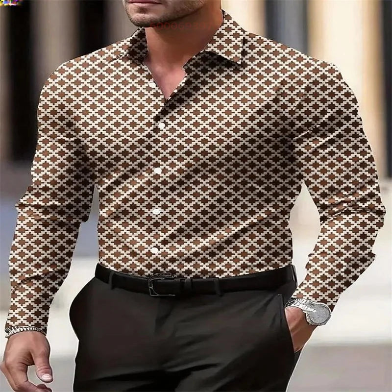 Men's fashion casual long-sleeved plaid shirt breathable top 11 colors casual business shirt lapel long-sleeved shirt