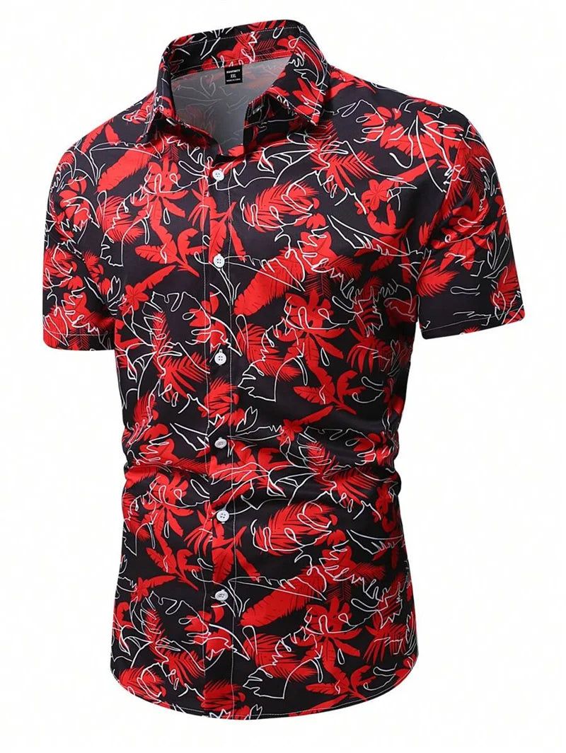 2025 Hawaiian men's short sleeved shirt casual slim fashion shirt luxurious black social retro fun clothing