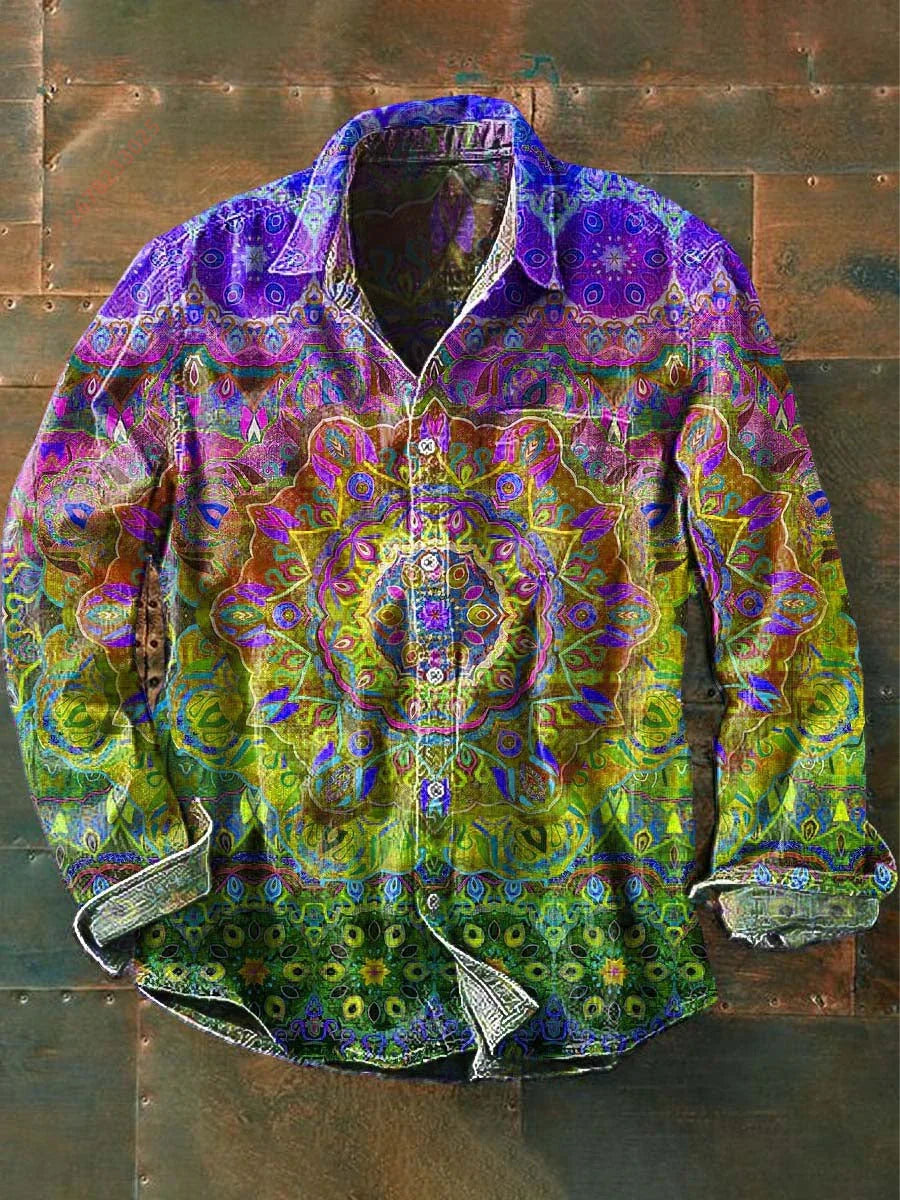 2026 New Retro Graffiti Sunflower Print Long-Sleeve Shirt, European and American Style Casual Fashion Top, Sizes XS-6XL