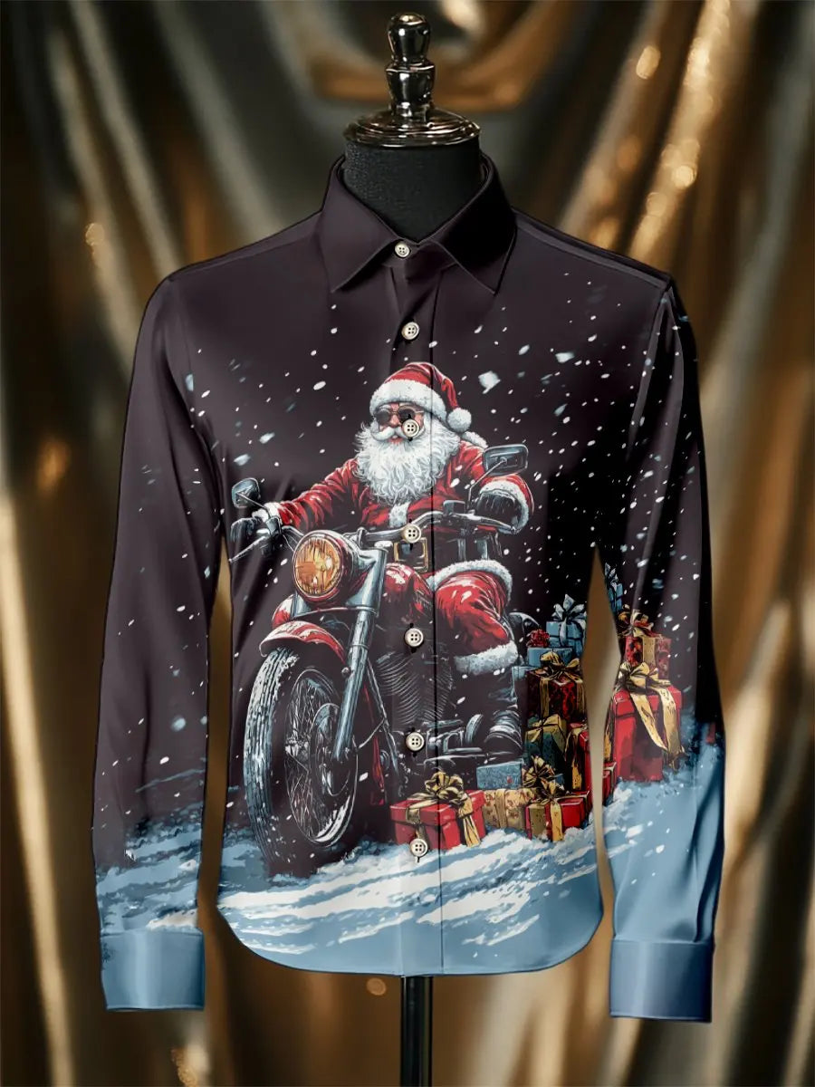 2025 Christmas Men's 3D Printed Santa Claus Casual Long Seelve Shirts Fashion Men's Dress Shirts Fall Clothing For Old Mans