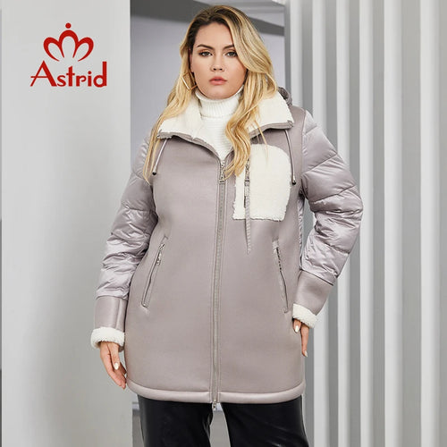 Astrid Women's Winter Jacket 2023 Plus Size Long Bio Down Jackets Stitching Design Thick Fleece Hooded Quilted Coat Women Parka
