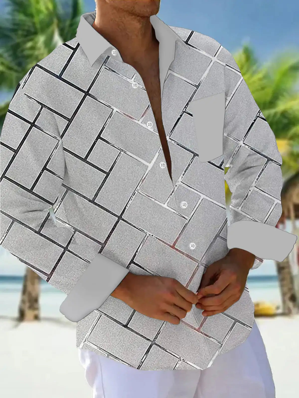 Men's shirts, button down shirts, casual shirts, spring and summer, printed long sleeves, daily, fashionable, comfortable
