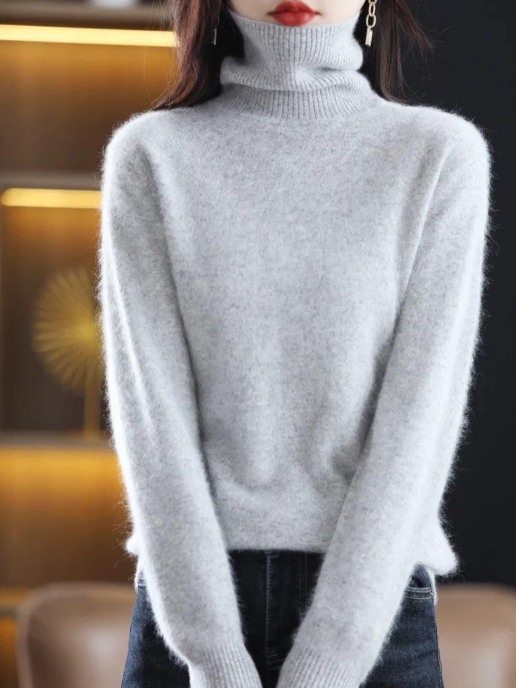 100% Mink Cashmere Turtleneck Sweater Women Solid Color Long Sleeve Top Autumn Winter Fashion Knit Female Warm Pullover Jumper