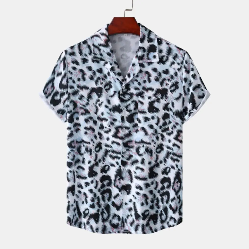Fashion Leopard Men's Short Sleeve Shirt Oversize Loose Fit Stylish Shirt for Men Lapel Trend Casual Button Up Men's Clothing