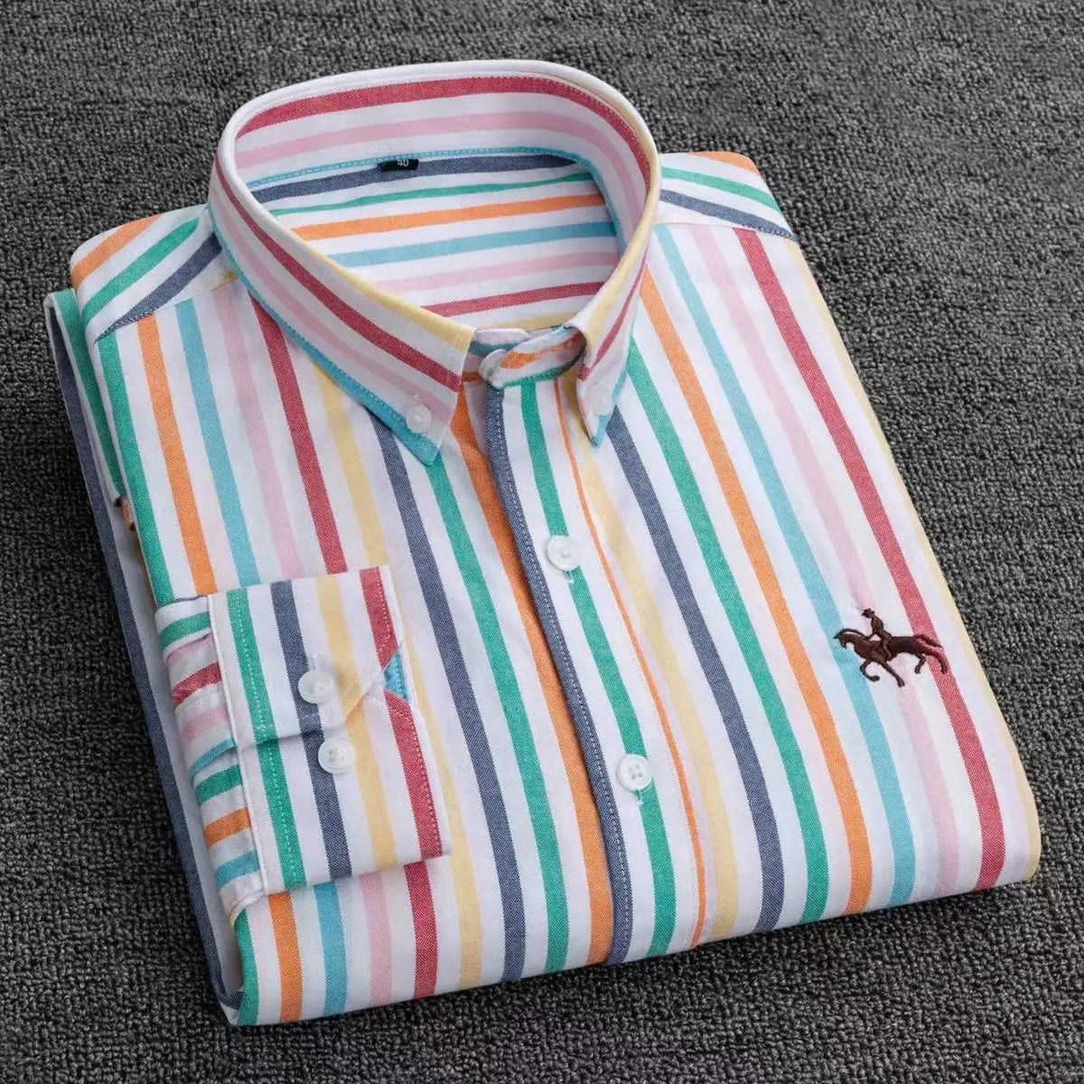 2024 new autumn men's long-sleeved plaid striped100% cotton Oxford spinning chest embroidery regular fit button work shirt S~6XL