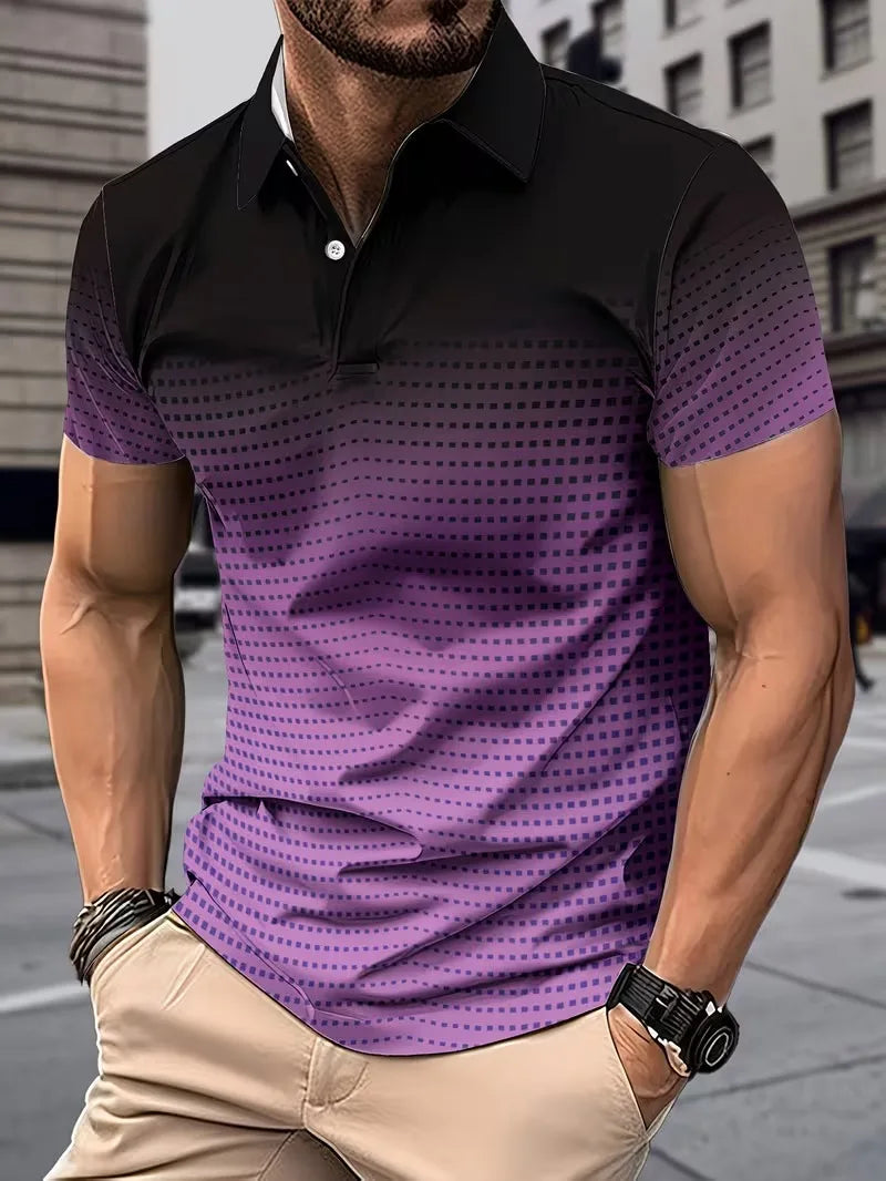Men Gradient Design 3D Printing Golf Sports Polo Shirts Short Sleeve Polo Casual Athleisure Buttons Spring Summer Men's Clothing
