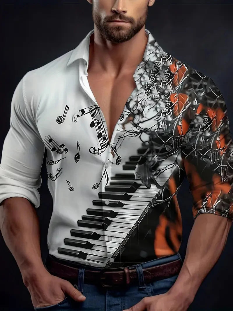 New Men's Flip-over Beach Shirt Long Sleeve Hawaiian Holiday Clothing Pattern Summer New Collection