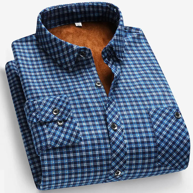New Autumn and Winter Men's Fleece-lined Long Sleeve Shirt Business Casual Fashion Comfortable Non Ironing Versatile Top