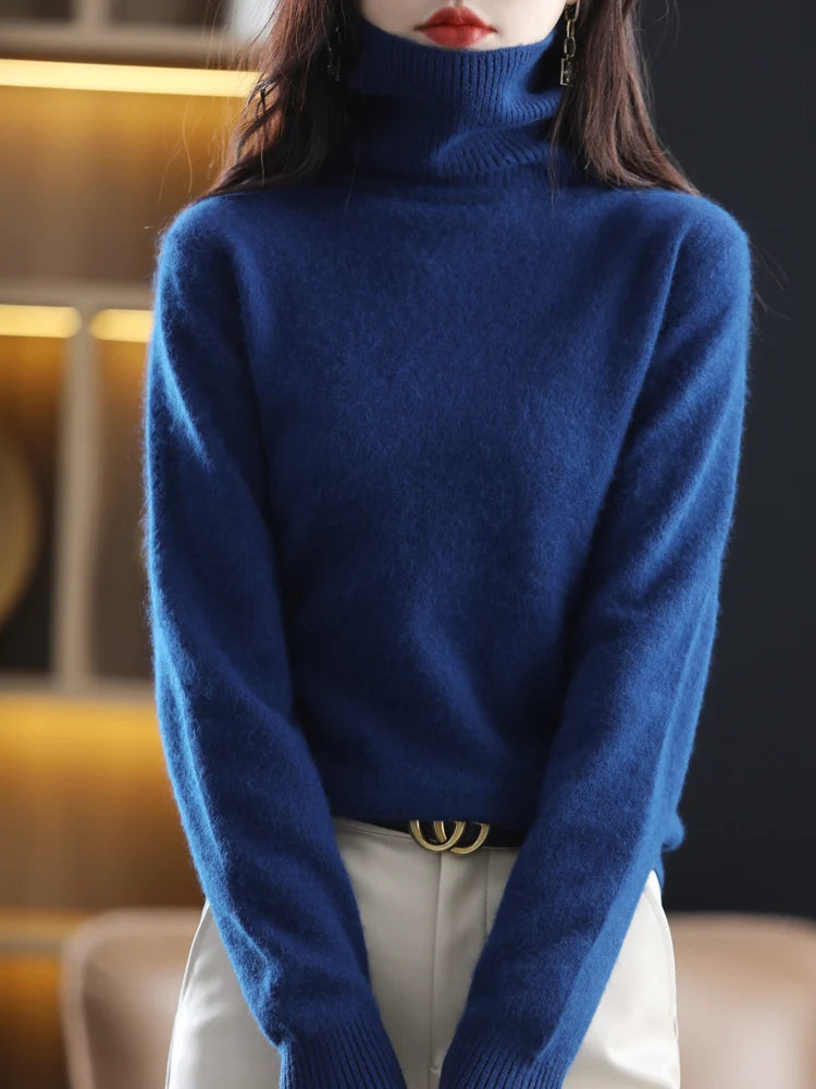 100% Mink Cashmere Turtleneck Sweater Women Solid Color Long Sleeve Top Autumn Winter Fashion Knit Female Warm Pullover Jumper