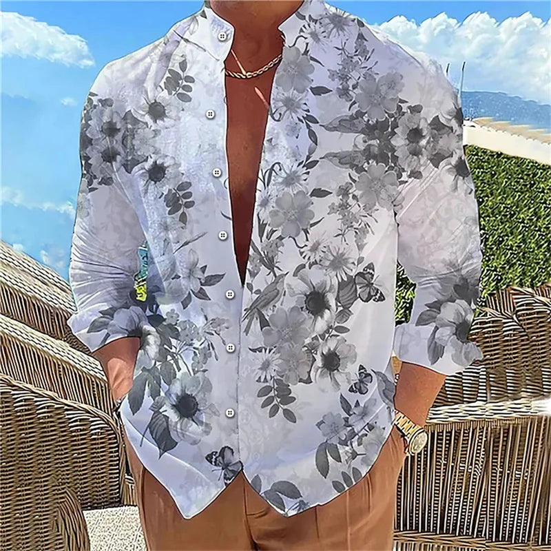 Men's long sleeve shirt High quality 3D printed shirt, floral pattern, spring and autumn, casual and stylish, comfortable fabric