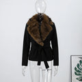 Street Faux Fur Belt Woolen Women Coat Urban Shawl Collar Belted Waist Full Sleeve Female Coats 2025 Autumn Winter Lady Outwear
