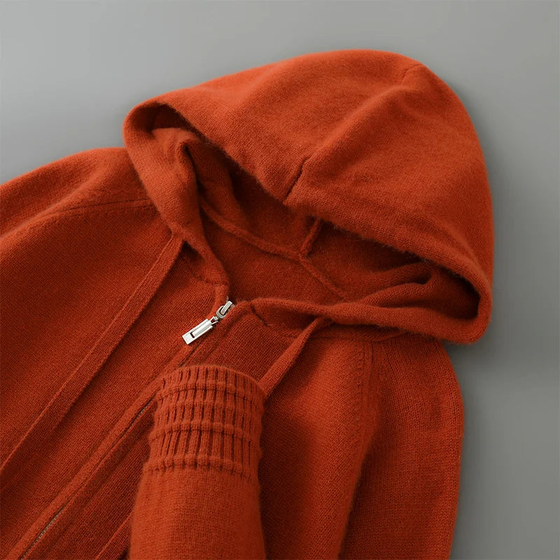 S-XXXL Autumn and winter 2025 new 100% Merino wool knitted cardigan men's hooded sweater casual high-end jacket full sleeves