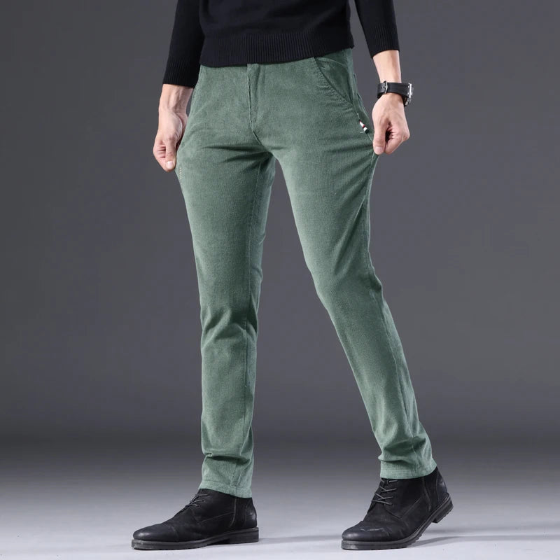3 Colors Corduroy Slim Straight Men's Casual Pants Autumn Winter Embroidery Fashion Stretch Trousers Brand Male Clothing New