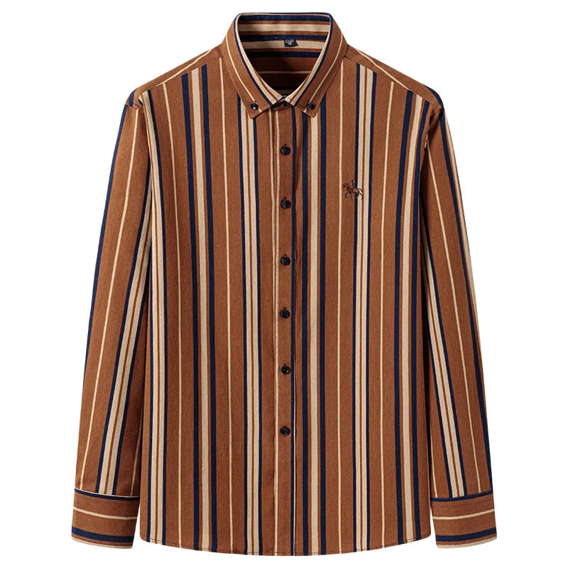 2024 new autumn men's long-sleeved plaid striped100% cotton Oxford spinning chest embroidery regular fit button work shirt S~6XL
