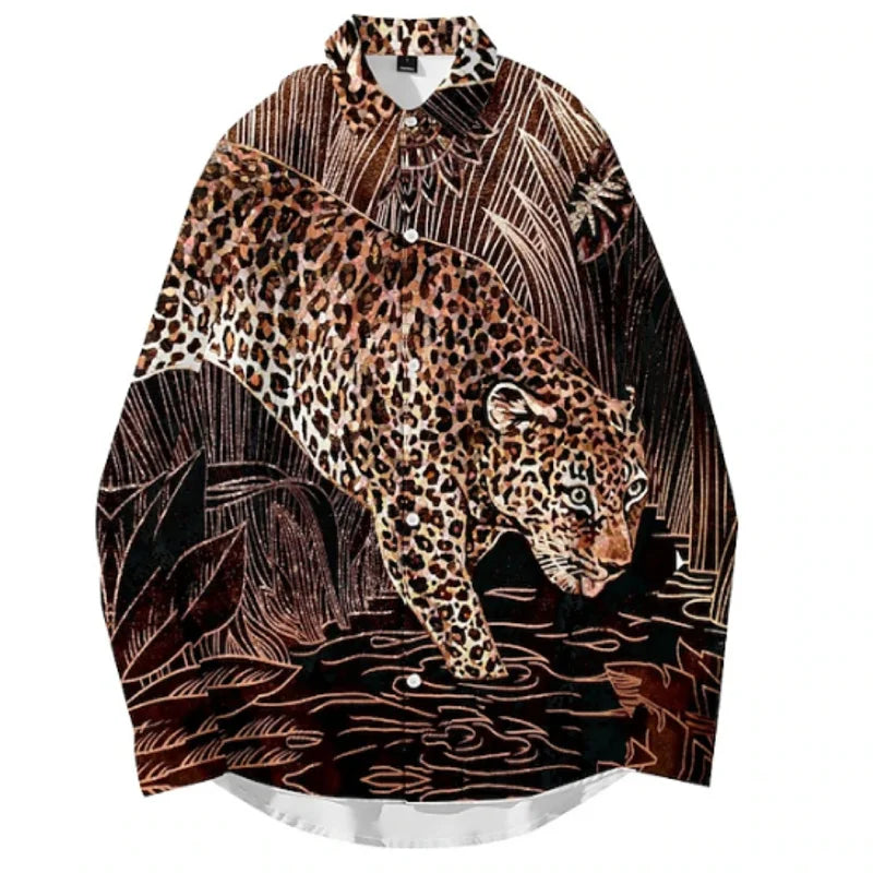 Men's shirts 3D printed shirts for daily outings, lapels for fashionable long sleeved clothing, fashion designers for leisure