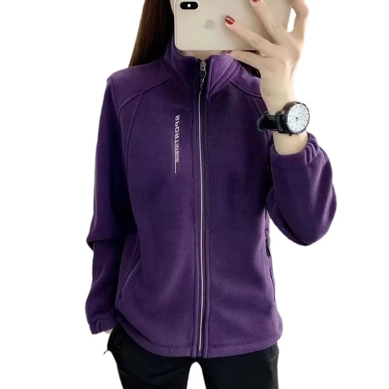 Thickened Fleece Ladies Casual Sweater Half High Collar Open Cardigan Sport Outdoor Warm Sweatshirt Fleece Jacket Autumn Winter
