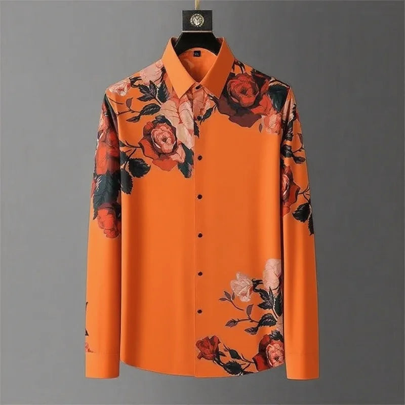 12 Colors Men's Vintage Floral Print Long Sleeve Shirt Spring Daily Going Out Clothing High Quality Luxury Print Lapel Shirt 6XL