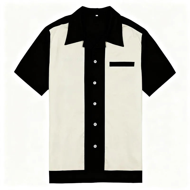 Men's casual bowling lapel short-sleeved shirt, daily sports shirt, comfortable and breathable club clothing, fast delivery