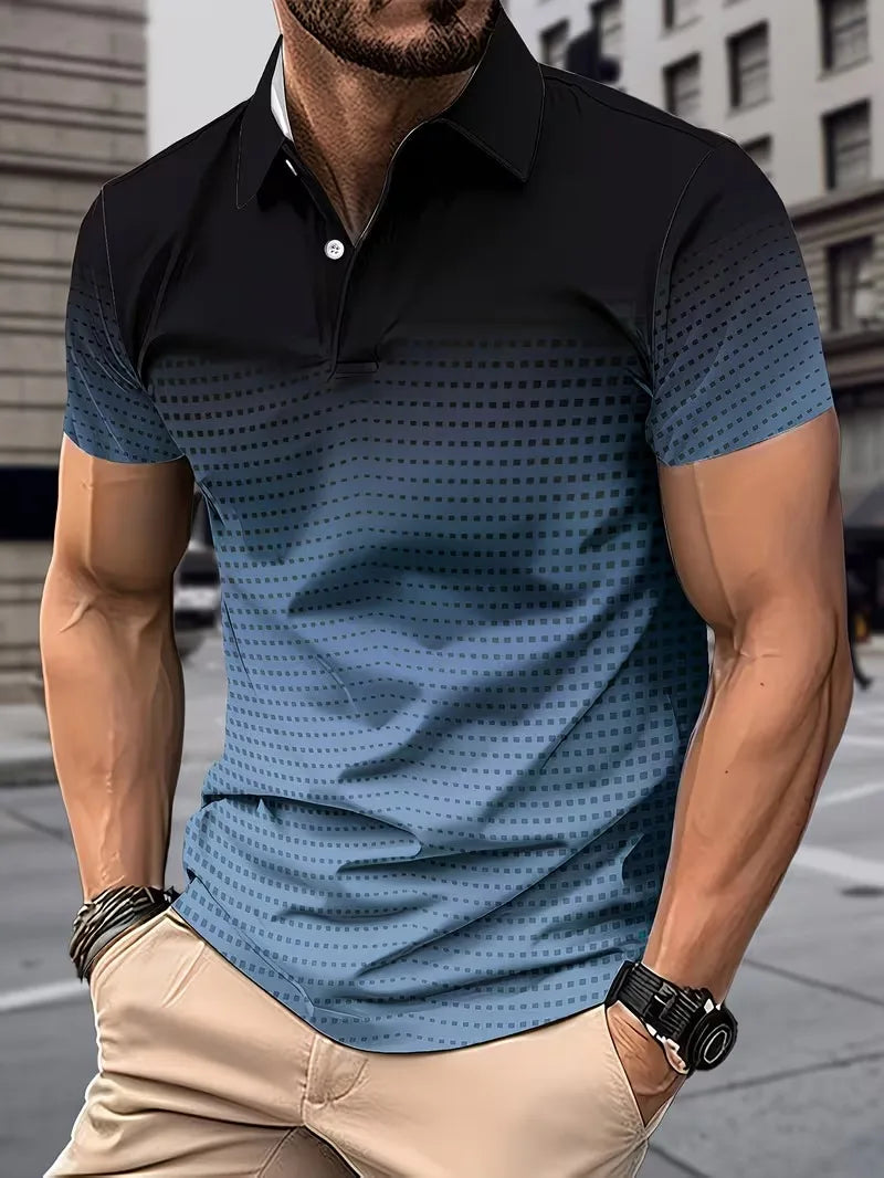 Men Gradient Design 3D Printing Golf Sports Polo Shirts Short Sleeve Polo Casual Athleisure Buttons Spring Summer Men's Clothing