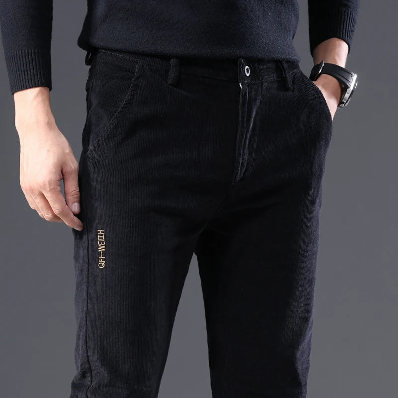 3 Colors Corduroy Slim Straight Men's Casual Pants Autumn Winter Embroidery Fashion Stretch Trousers Brand Male Clothing New