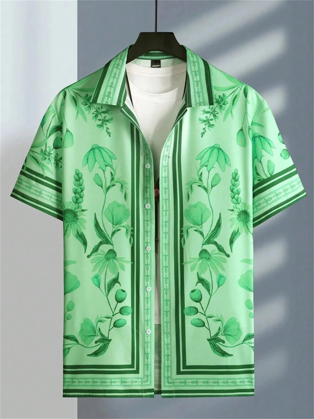 Men's Shirt 3D Flower Print Ethnic Totem Lapel Men's Short Sleeve Tops Men's Shirt Casual Shirt Lapel Button Shirt Oversized