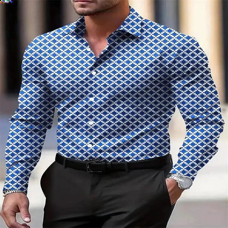 Men's fashion casual long-sleeved plaid shirt breathable top 11 colors casual business shirt lapel long-sleeved shirt