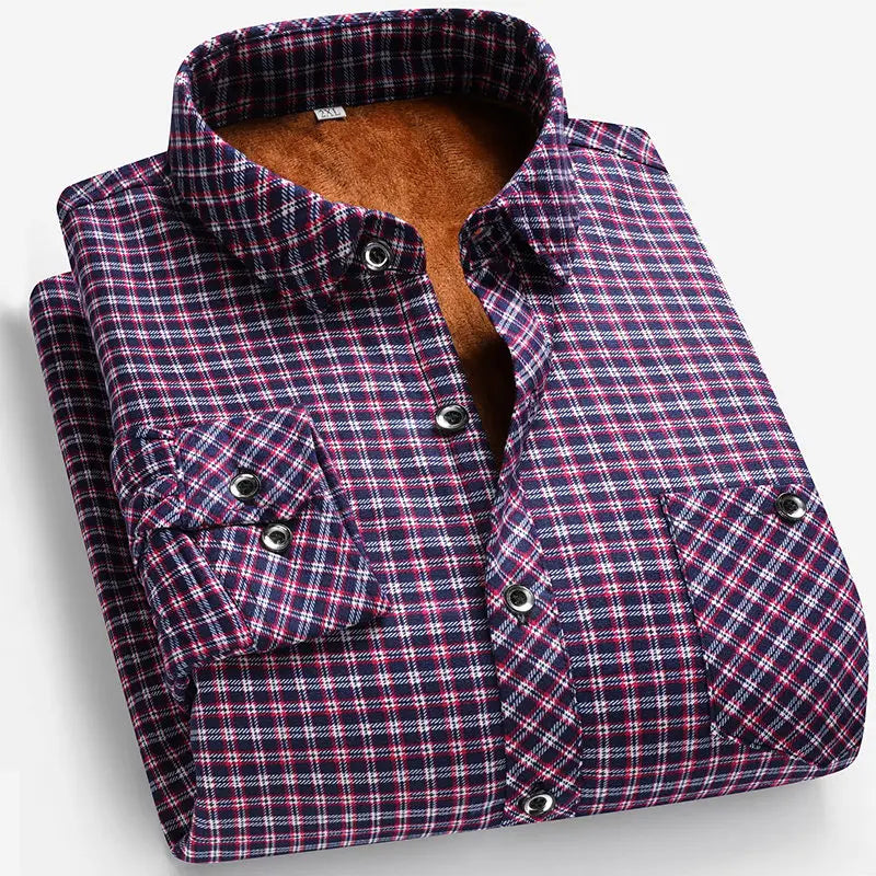 New Autumn and Winter Men's Fleece-lined Long Sleeve Shirt Business Casual Fashion Comfortable Non Ironing Versatile Top