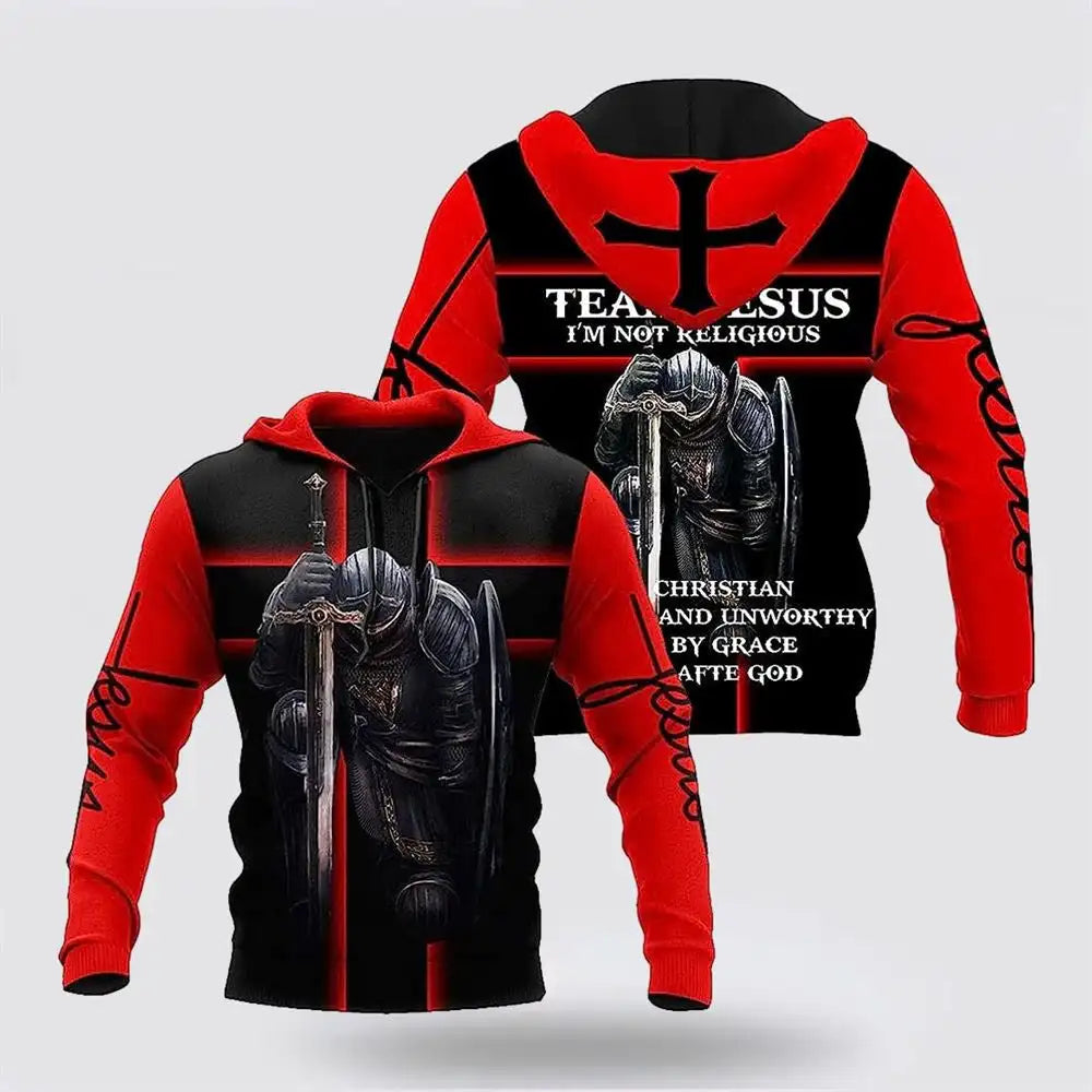 Christian Jesus Autumn Retro Man's Hoodie Sweatshirts 3D Printed Latin Cross Knight Graphic  Men Pullover God Man Clothing Tops