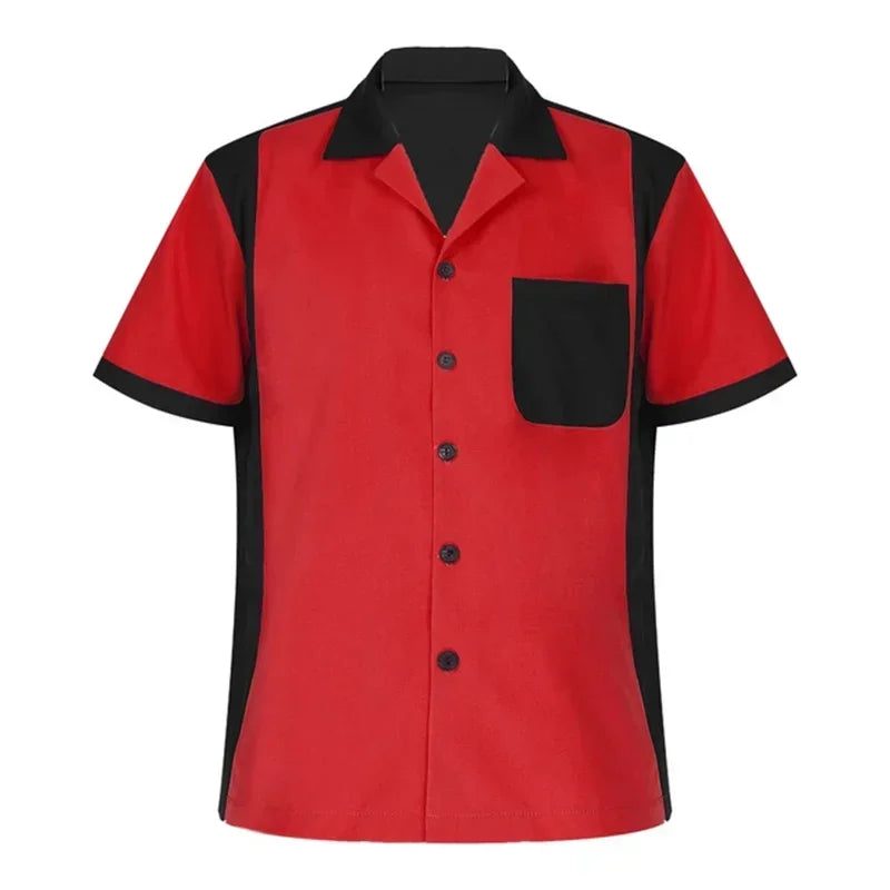 2025 Summer New Men's Bowling Shirt Vintage Short Sleeve Button Lapel Shirt Casual Multicolor Striped Shirt Fast Shipping
