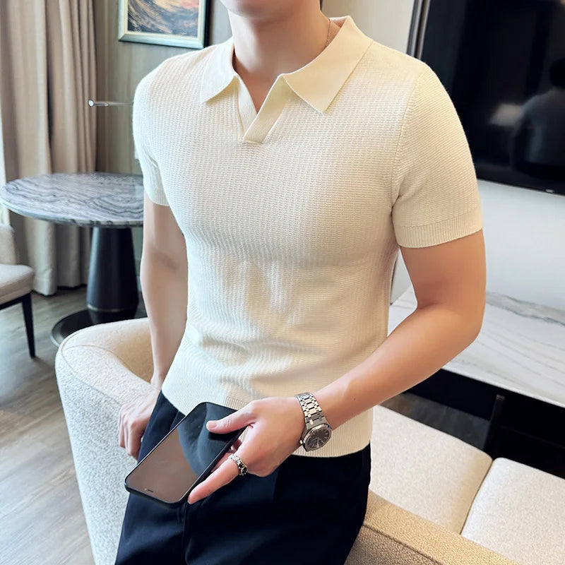 Pull Homme Autumn Winter Short Sleeve Polo Style Short Sleeve Sweater Mens Clothing 2024 Slim Fit Casual Knitted Men's Sweaters