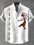 New Vintage Men's Linen Short Sleeve Shirt Casual Fashion Men's Street 3D Flower Printed Shirt Casual Shirt