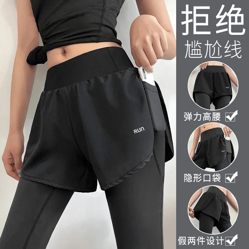 Women's Fall Two-in-One Leggings - High Waist Running Yoga Pants with Slimming Skirted Hem, 4-Way Stretch  From Studio to Street