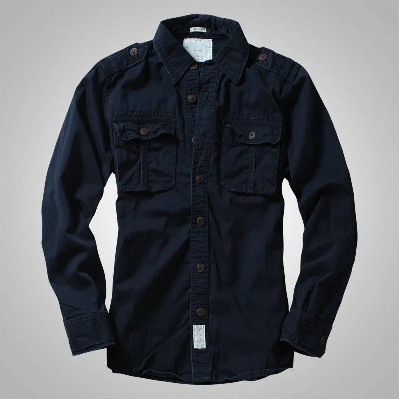 American Heavy Retro Men's Long Sleeved Camouflage Shirt Outdoor Cargo Casual Multi Pocket Work Shirt Coat for Male