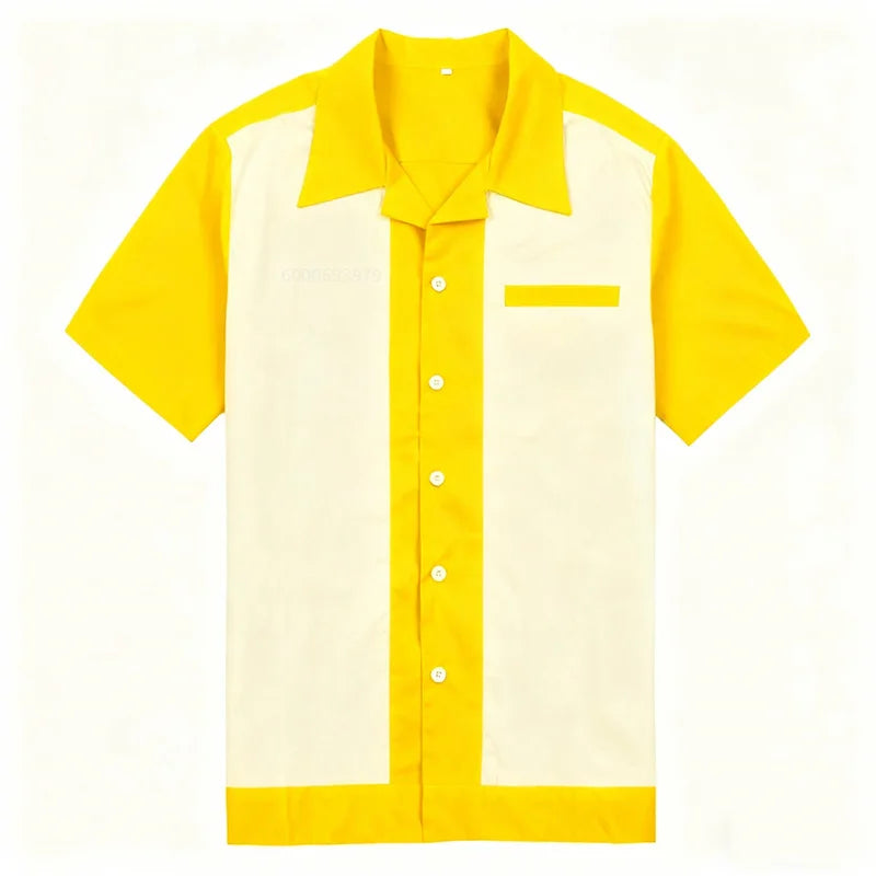 Men's casual bowling lapel short-sleeved shirt, daily sports shirt, comfortable and breathable club clothing, fast delivery