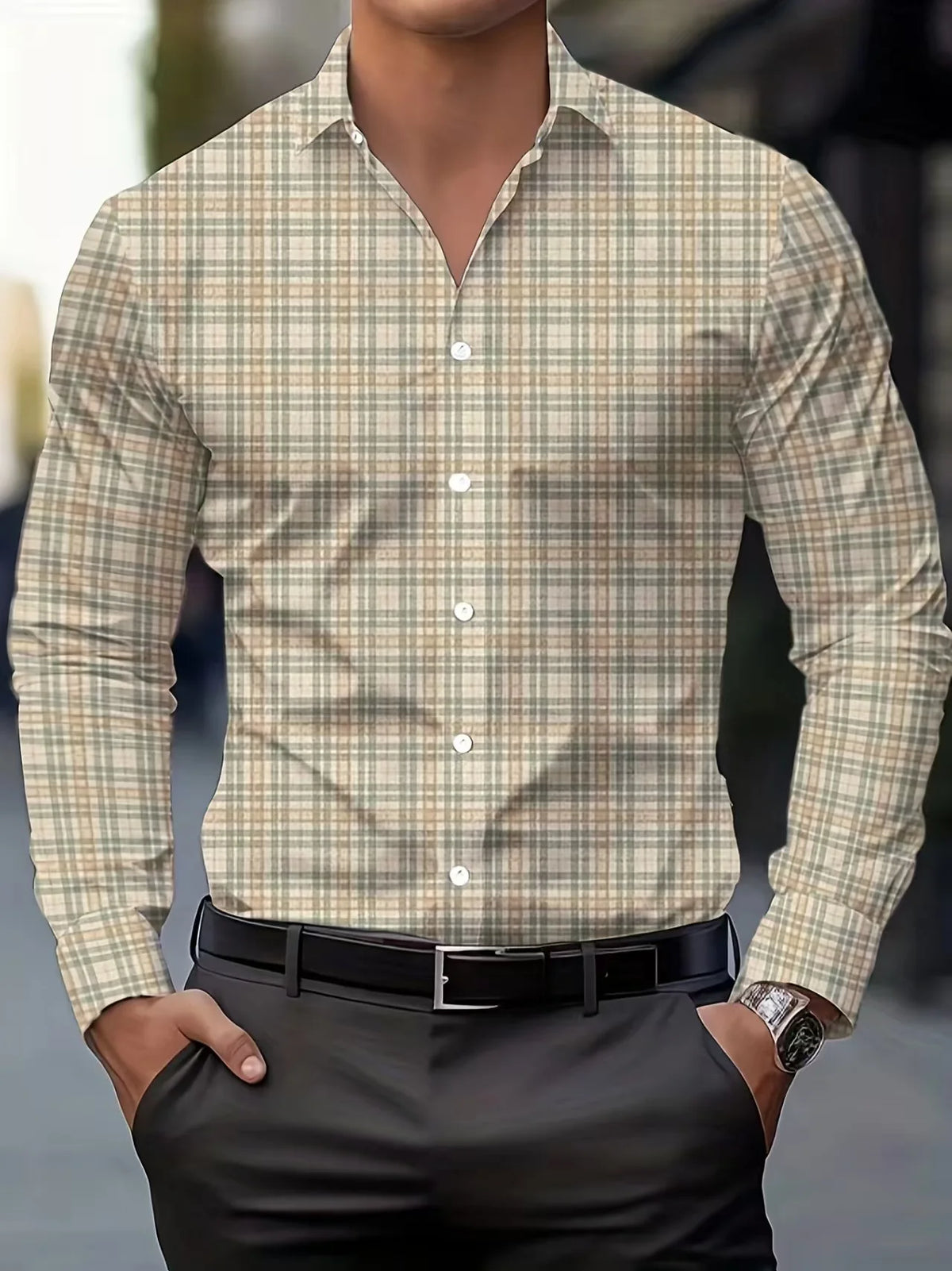 Men's Long Sleeve Linen Shirt Art 3D Striped Grid Print Fashion Button Comfortable Fabric Spring Summer