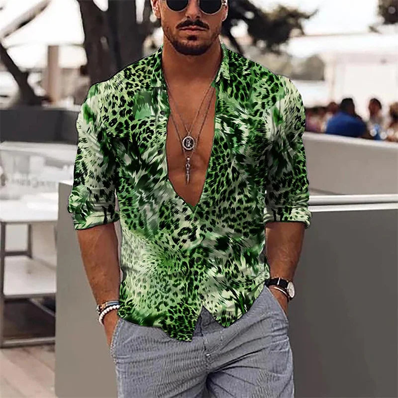 Fashion Leopard Men's Shirt Tops Sapphire Purple Gray Casual Outdoor Spring Summer High Quality Material Plus Size
