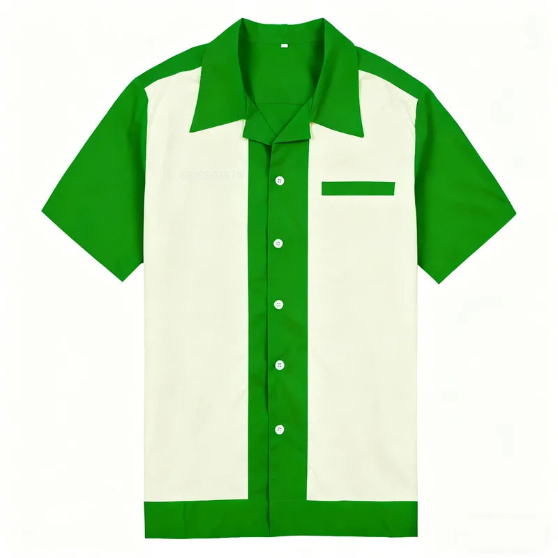 Men's casual bowling lapel short-sleeved shirt, daily sports shirt, comfortable and breathable club clothing, fast delivery