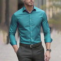 Solid Color Men's Shirt Casual White Shirt, High Quality Solid Color Long Sleeve Stretch Fabric, Business Formal Shirt, XS-6XL