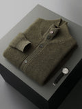 Luxury 100% Cashmere Cardigan for Men Mock Collar Thickening Sweater Autumn Winter Knitted Coat Soft Clothing Smart Casual Top