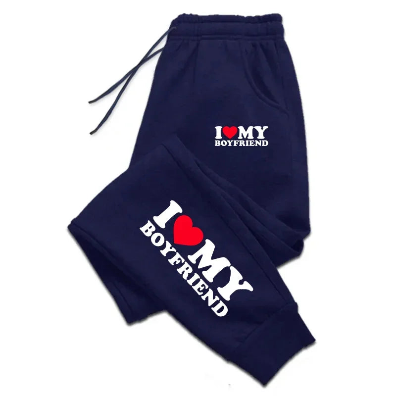 I Love My Boy Friend Printed Womens Mens Sweatpant Fitting Sport Pocket Drawstring Pant Warm Outdoor Casual Couple Trousers 2025