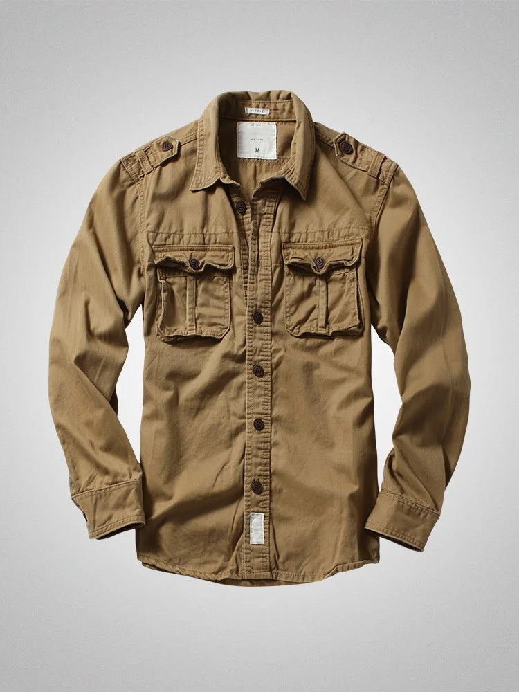 American Heavy Retro Men's Long Sleeved Camouflage Shirt Outdoor Cargo Casual Multi Pocket Work Shirt Coat for Male
