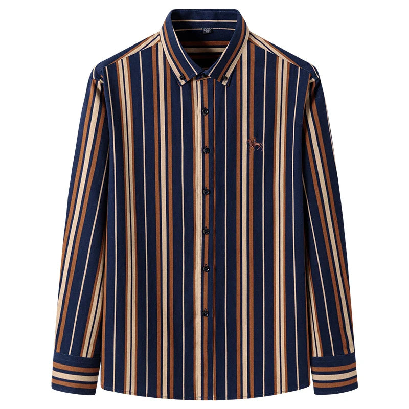 2024 new autumn men's long-sleeved plaid striped100% cotton Oxford spinning chest embroidery regular fit button work shirt S~6XL