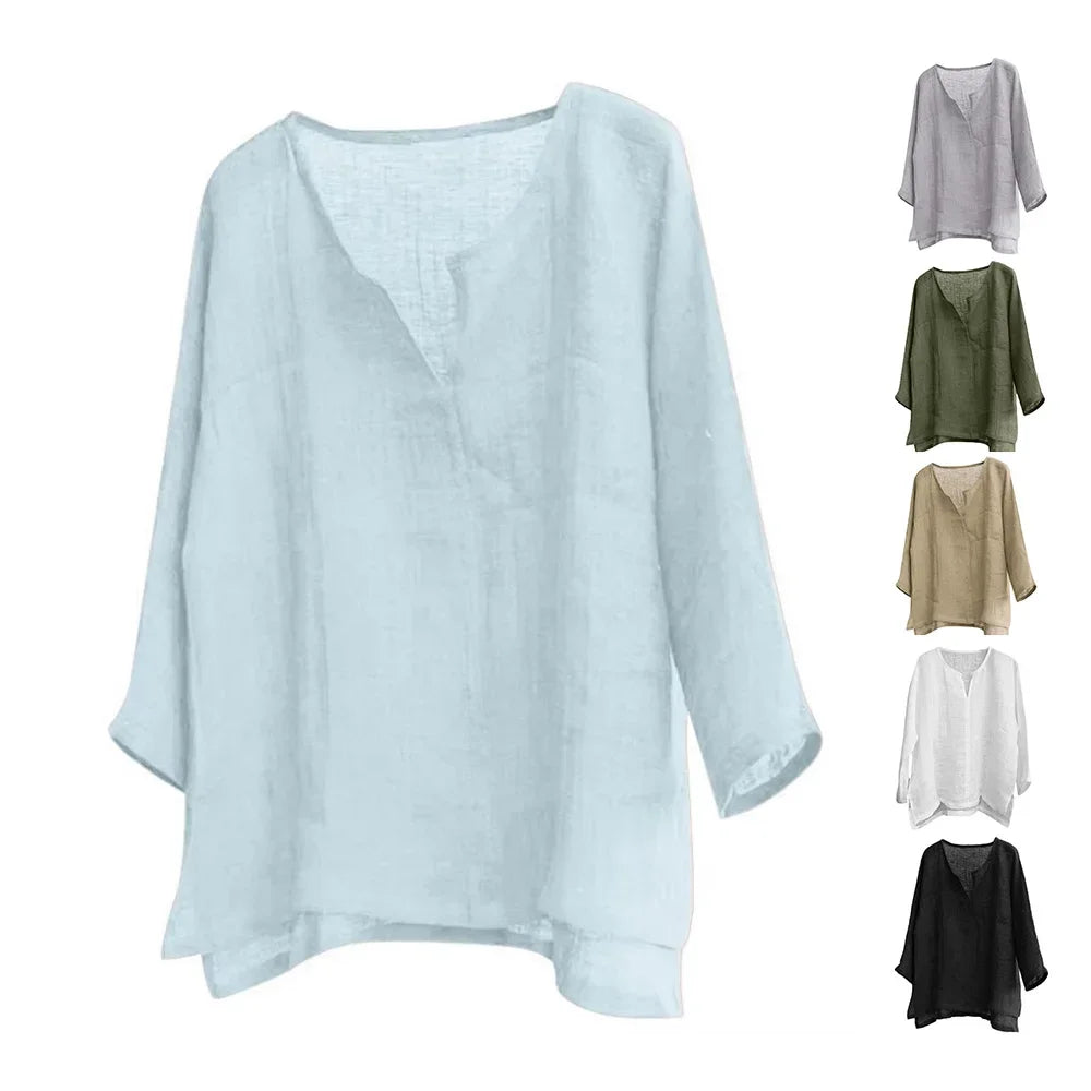 Autumn New Men's Long Sleeve Baggy V-neck Shirt Solid Color Casual Breathable Lightweight  Versatile Basic Tops Male Dailywear